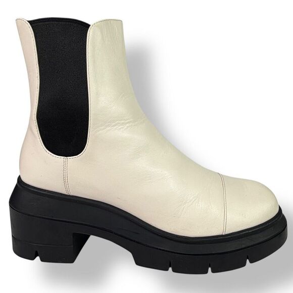 Stuart Weitzman Norah Lug Sole Chelsea Combat Boots White Leather Platform 9C - Picture 3 of 15